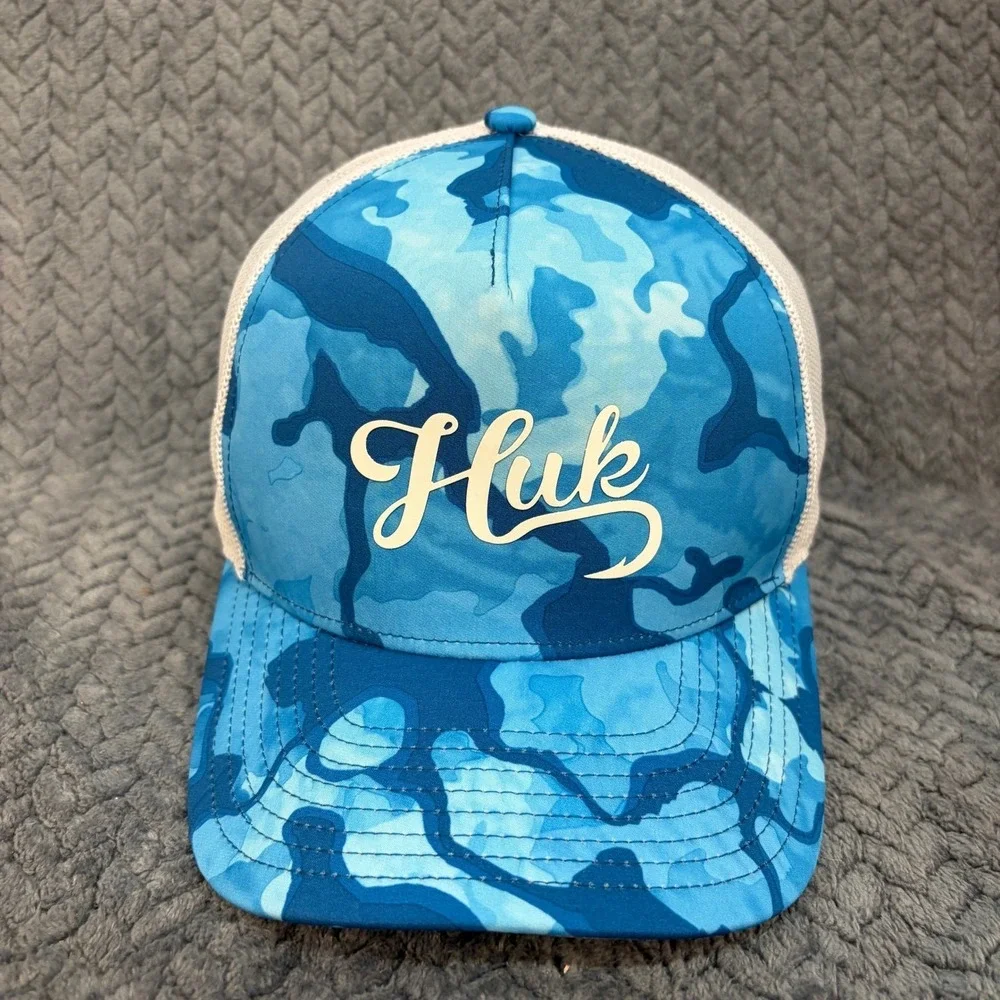 Huk Performance Trucker Hat Blue Camo White Mesh Snapback Fishing Cap